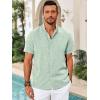 imageRuncati Mens Casual Button Down Shirts Short Sleeve Banded Collar Shirt Linen Beach Summer Hippie TopsMint Color