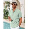 imageRuncati Mens Casual Button Down Shirts Short Sleeve Banded Collar Shirt Linen Beach Summer Hippie TopsMint Color