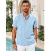 imageRuncati Mens Casual Button Down Shirts Short Sleeve Banded Collar Shirt Linen Beach Summer Hippie TopsSky Blue