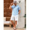 imageRuncati Mens Casual Button Down Shirts Short Sleeve Banded Collar Shirt Linen Beach Summer Hippie TopsSky Blue