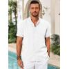 imageRuncati Mens Casual Button Down Shirts Short Sleeve Banded Collar Shirt Linen Beach Summer Hippie TopsWhite