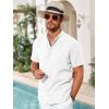 imageRuncati Mens Casual Button Down Shirts Short Sleeve Banded Collar Shirt Linen Beach Summer Hippie TopsWhite