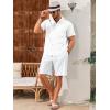 imageRuncati Mens Casual Button Down Shirts Short Sleeve Banded Collar Shirt Linen Beach Summer Hippie TopsWhite