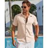 imageRuncati Mens Linen Button Down Shirt Short Sleeve Casual Lightweight Summer Beach Shirts Vacation Wedding TopsApricot