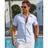 imageRuncati Mens Linen Button Down Shirt Short Sleeve Casual Lightweight Summer Beach Shirts Vacation Wedding TopsBaby Blue