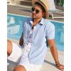 imageRuncati Mens Linen Button Down Shirt Short Sleeve Casual Lightweight Summer Beach Shirts Vacation Wedding TopsBaby Blue