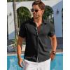 imageRuncati Mens Linen Button Down Shirt Short Sleeve Casual Lightweight Summer Beach Shirts Vacation Wedding TopsBlack