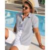 imageRuncati Mens Linen Button Down Shirt Short Sleeve Casual Lightweight Summer Beach Shirts Vacation Wedding TopsGrey