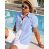 imageRuncati Mens Linen Button Down Shirt Short Sleeve Casual Lightweight Summer Beach Shirts Vacation Wedding TopsSky Blue