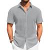 imageRuncati Mens Button Down Shirts Casual Short Sleeve Beach Shirt Summer Cotton Linen Lightweight Hippie TopsGrey
