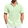 imageRuncati Mens Button Down Shirts Casual Short Sleeve Beach Shirt Summer Cotton Linen Lightweight Hippie TopsMint Color