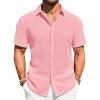 imageRuncati Mens Button Down Shirts Casual Short Sleeve Beach Shirt Summer Cotton Linen Lightweight Hippie TopsPink