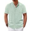 imageRuncati Mens Casual Button Down Shirts Short Sleeve Banded Collar Shirt Linen Beach Summer Hippie TopsMint Color