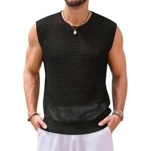 imageRuncati Mens Knitted Tank Tops Sleeveless Crochet See Through TShirts Muscle Summer Beach Hippie ShirtsBlack