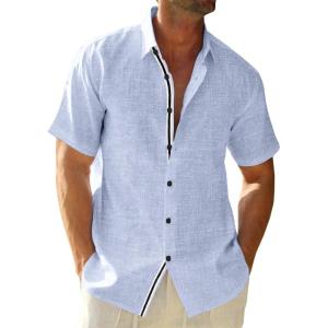 imageRuncati Mens Linen Button Down Shirt Short Sleeve Casual Lightweight Summer Beach Shirts Vacation Wedding TopsBaby Blue