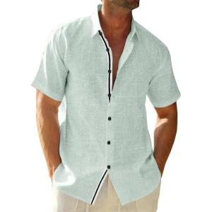 imageRuncati Mens Linen Button Down Shirt Short Sleeve Casual Lightweight Summer Beach Shirts Vacation Wedding TopsMint