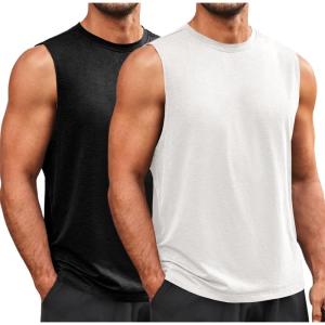 imageRuncati Mens Sleeveless Tank Tops Workout Athletic Muscle Shirt Casual Summer Beach T ShirtsBlackWhite