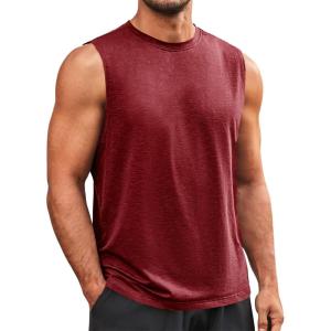 imageRuncati Mens Sleeveless Tank Tops Workout Athletic Muscle Shirt Casual Summer Beach T ShirtsWine Red