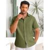 imageRuncati Mens Button Down Linen Shirts Short Sleeve Casual Collared Summer Beach Untucked TopsArmy Green