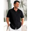 imageRuncati Mens Button Down Linen Shirts Short Sleeve Casual Collared Summer Beach Untucked TopsBlack