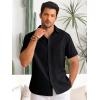 imageRuncati Mens Button Down Linen Shirts Short Sleeve Casual Collared Summer Beach Untucked TopsBlack