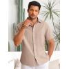 imageRuncati Mens Button Down Linen Shirts Short Sleeve Casual Collared Summer Beach Untucked TopsKhaki