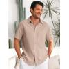 imageRuncati Mens Button Down Linen Shirts Short Sleeve Casual Collared Summer Beach Untucked TopsKhaki