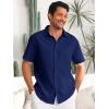 imageRuncati Mens Button Down Linen Shirts Short Sleeve Casual Collared Summer Beach Untucked TopsNavy