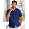 imageRuncati Mens Button Down Linen Shirts Short Sleeve Casual Collared Summer Beach Untucked TopsNavy