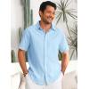 imageRuncati Mens Button Down Linen Shirts Short Sleeve Casual Collared Summer Beach Untucked TopsSky Blue