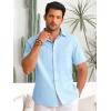 imageRuncati Mens Button Down Linen Shirts Short Sleeve Casual Collared Summer Beach Untucked TopsSky Blue