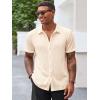 imageRuncati Mens Casual Button Down Shirts Short Sleeve Textured Shirt Summer Beach TopsBeige