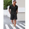 imageRuncati Mens Casual Button Down Shirts Short Sleeve Textured Shirt Summer Beach TopsBlack