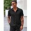 imageRuncati Mens Casual Button Down Shirts Short Sleeve Textured Shirt Summer Beach TopsBlack