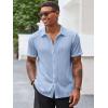 imageRuncati Mens Casual Button Down Shirts Short Sleeve Textured Shirt Summer Beach TopsBlue