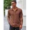 imageRuncati Mens Casual Button Down Shirts Short Sleeve Textured Shirt Summer Beach TopsBrown