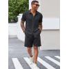 imageRuncati Mens Casual Button Down Shirts Short Sleeve Textured Shirt Summer Beach TopsDark Grey