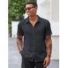 imageRuncati Mens Casual Button Down Shirts Short Sleeve Textured Shirt Summer Beach TopsDark Grey
