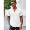 imageRuncati Mens Casual Button Down Shirts Short Sleeve Textured Shirt Summer Beach TopsWhite