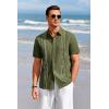 imageRuncati Mens Short Sleeve Guayabera Shirts Linen Cotton Button Down Mexican Embroidered Cuban Wedding Shirt Summer Beach Tops03 Army Green