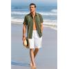 imageRuncati Mens Short Sleeve Guayabera Shirts Linen Cotton Button Down Mexican Embroidered Cuban Wedding Shirt Summer Beach Tops03 Army Green