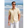 imageRuncati Mens Short Sleeve Guayabera Shirts Linen Cotton Button Down Mexican Embroidered Cuban Wedding Shirt Summer Beach Tops03 Beige