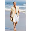 imageRuncati Mens Short Sleeve Guayabera Shirts Linen Cotton Button Down Mexican Embroidered Cuban Wedding Shirt Summer Beach Tops03 Beige
