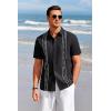 imageRuncati Mens Short Sleeve Guayabera Shirts Linen Cotton Button Down Mexican Embroidered Cuban Wedding Shirt Summer Beach Tops03 Black