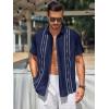 imageRuncati Mens Short Sleeve Guayabera Shirts Linen Cotton Button Down Mexican Embroidered Cuban Wedding Shirt Summer Beach Tops03 Navy