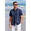 imageRuncati Mens Short Sleeve Guayabera Shirts Linen Cotton Button Down Mexican Embroidered Cuban Wedding Shirt Summer Beach Tops03 Navy
