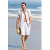 imageRuncati Mens Short Sleeve Guayabera Shirts Linen Cotton Button Down Mexican Embroidered Cuban Wedding Shirt Summer Beach Tops03 White