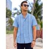 imageRuncati Mens Short Sleeve Guayabera Shirts Linen Cotton Button Down Mexican Embroidered Cuban Wedding Shirt Summer Beach Tops04 Blue