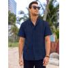 imageRuncati Mens Short Sleeve Guayabera Shirts Linen Cotton Button Down Mexican Embroidered Cuban Wedding Shirt Summer Beach Tops04 Navy