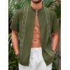 imageRuncati Mens Short Sleeve Guayabera Shirts Linen Cotton Button Down Mexican Embroidered Cuban Wedding Shirt Summer Beach Tops05 Army Green